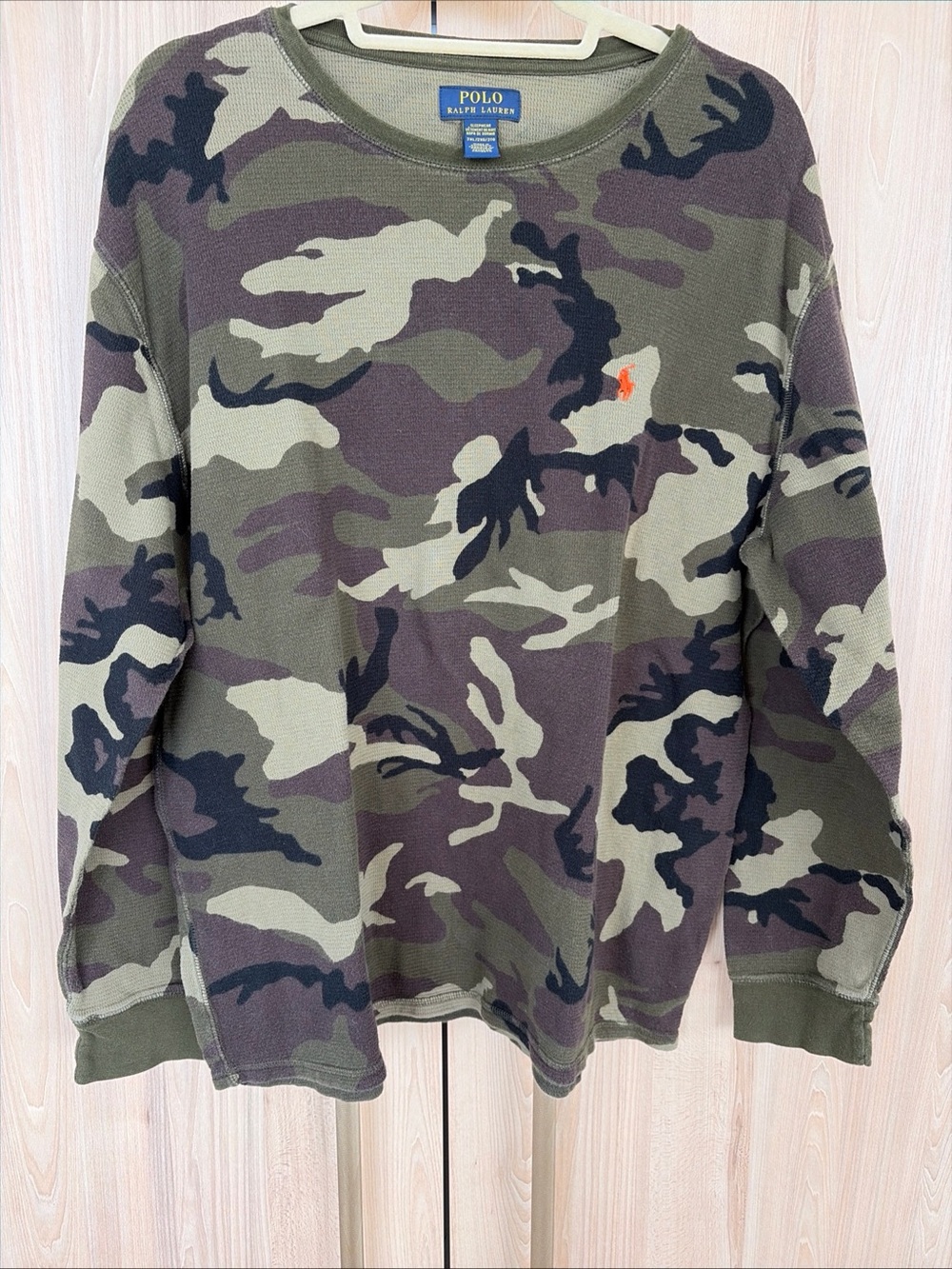 Polo Ralph Lauren Men’s XXL Camo Thermal Shirt Green Knit Pony Logo Sleepwear